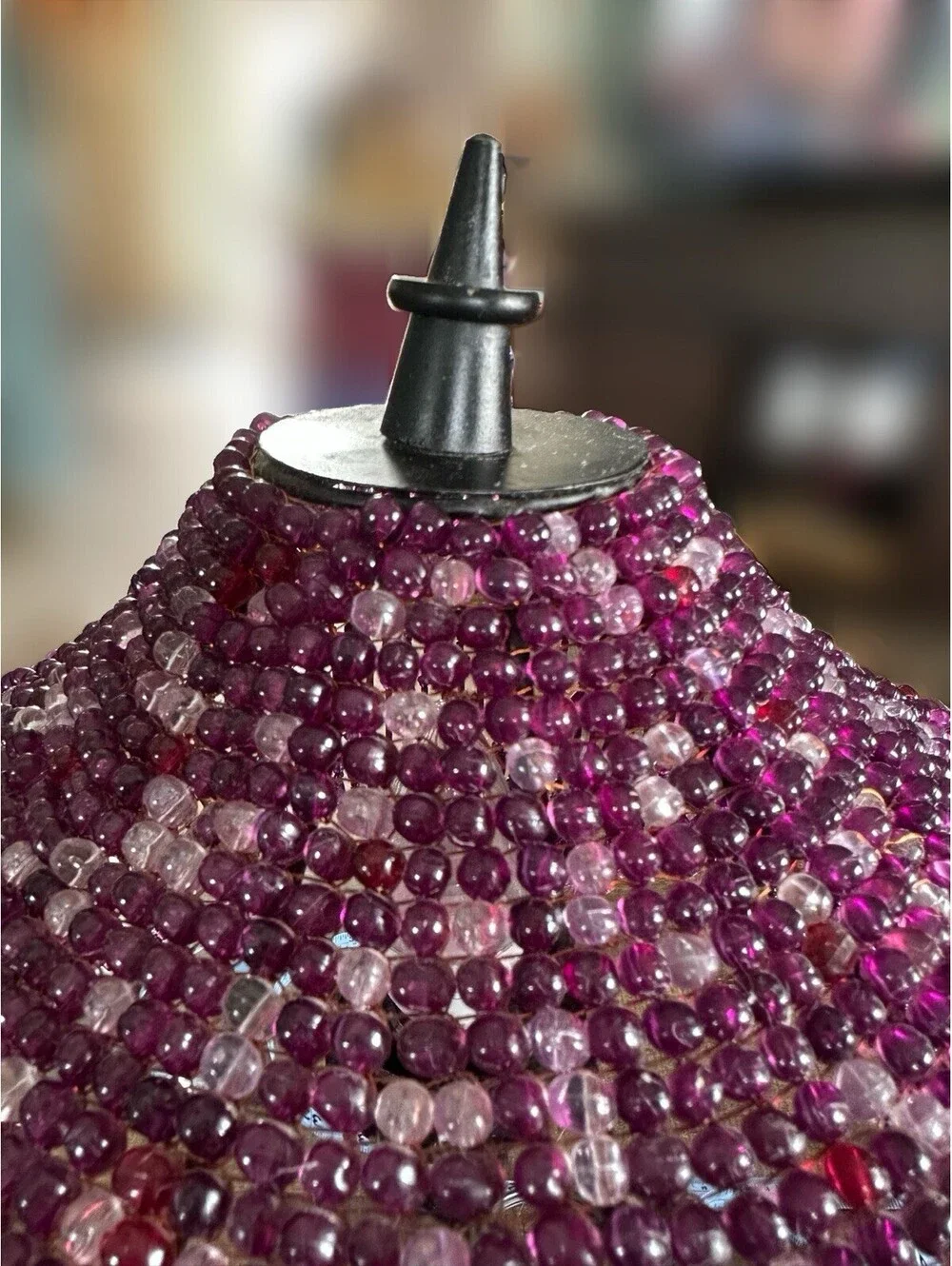 Purple Beaded Table Lamp Victorian Boho Fringe Accent Light Candelabra 16